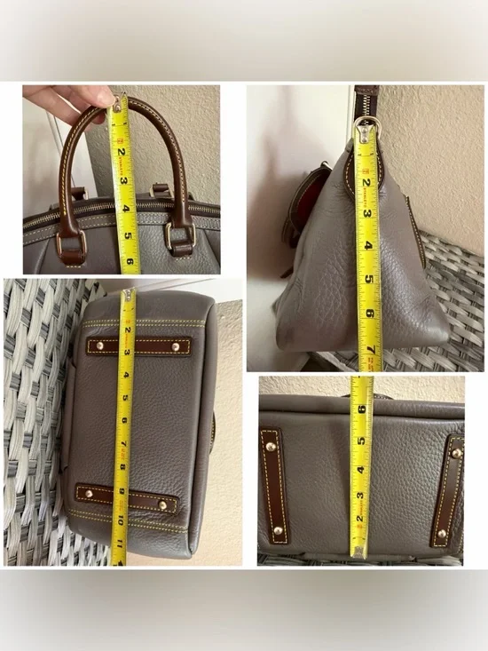 Dooney & Bourke Gray Pebbled Leather Satchel with Brown Trim - Picture 3 of 16